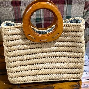 Woven Straw Tote with wooden handles - perfect condition
